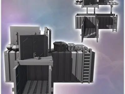 Modified container with crates and multiple metal awnings 10 - M 3D print model