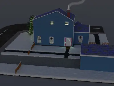 Winter house with tree Low-poly 3D model