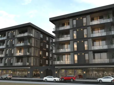 BUILDING apartment with parking lot 3D model