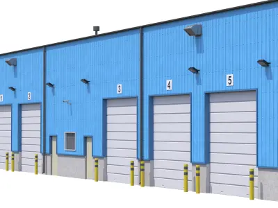 4 Blue Industrial Buildings 3D Model Pack