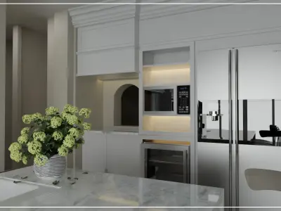 kitchen with cabinets and tile 3D model