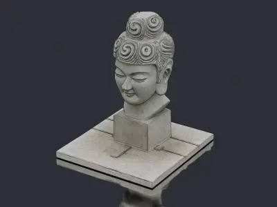 Chinese-style Buddha head sculpture Low-poly 3D model