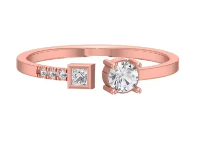 Solitaire Women Light Weight Princess Round Stone Band Ring 3D print model