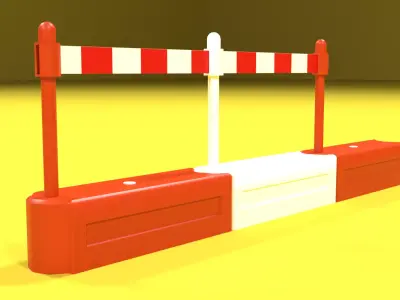 White and red plastic road barriers Low-poly 3D model