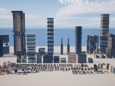 Cyberpunk themed Mega Pack of City Assets and Buildings  Low-poly 3D model