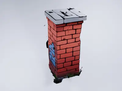Stylized Brick Column with Graffiti - Low Poly Static Asset 3D model