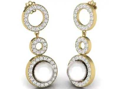 Yellow gold diamond earring-PER-010 DIA 3D print model