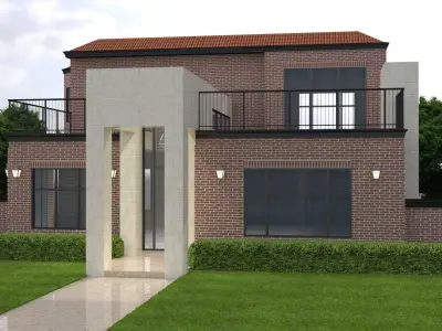 Contemporary brick house modern residential architecture Low-poly 3D model