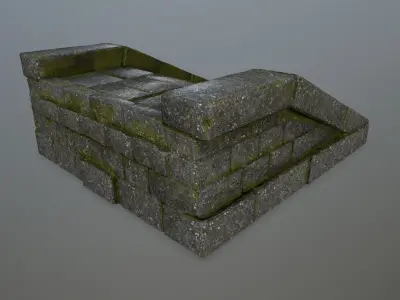 stairs 4 stone wall Low-poly 3D model