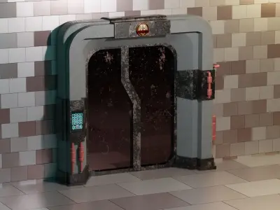 Sci-Fi Rigged Door with Call of Duty Taskforce 141 3D logo Low-poly 3D model