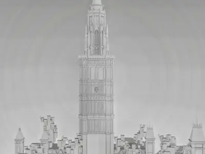 CITY - WHITE ENVIRONMEMT AND THE DOM TOWER Low-poly 3D model