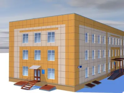 School building on cloudy day 3D model purchase