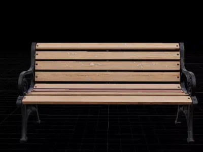 Street Bench Wooden 3D Model Low-poly 3D model