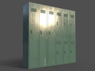 PBR School Gym Locker 06 - Green Light Low-poly 3D model