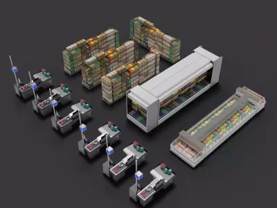 supermarket shop store builder 3D kitbash elements 3D model