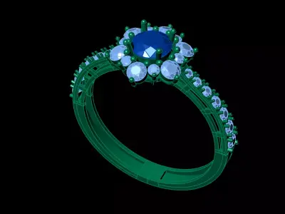 Elegant Ruby and Diamond Halo Engagement Ring 3D print model