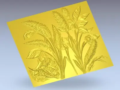  Decorative Floral Relief Wall Decor Set STL Mural CNC 390 3D model