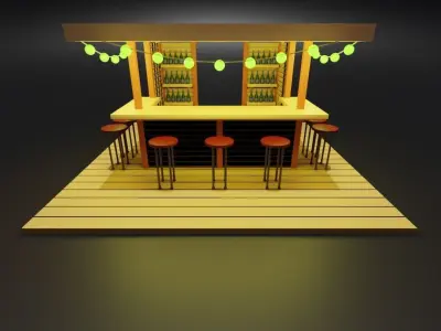 wooden tiki bar Low-poly 3D model