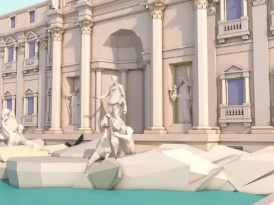 Cartoon Low Poly Trevi Fountain Low-poly 3D model