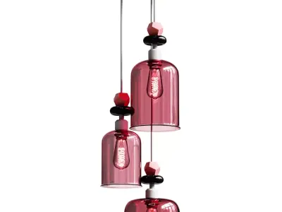 Color trio pendant lamp with different shaped lampshades 3D model