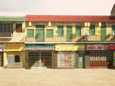 Hanoi Town House - O Quan Chuong - 2buldings 3D model Low-poly 3D model