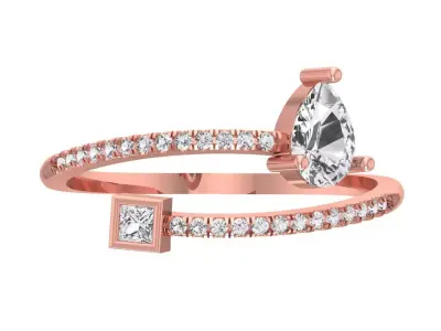 Open End Light Weight  Pear Princess stone Band Ring 3D print model