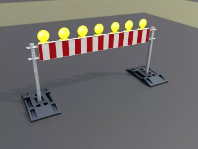 Construction Barrier 7 with animated lights 600-35 250x2000mm Low-poly 3D model