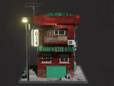 Building with neon sign 3D model
