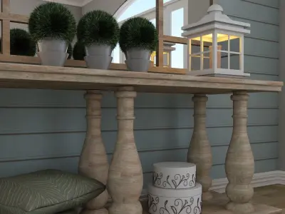 Living room mirror Light table wood country plant Set II 3D model