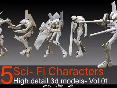 5 Sci- Fi Characters- Vol 01- High detail 3d models Low-poly 3D model