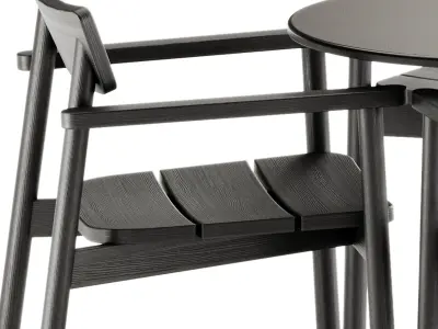 Pevero Chair by Unopiu and Linear Steel Cafe Table by Muuto 3D model