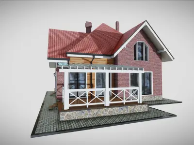P0016 Residential House Cottage Low-poly 3D model