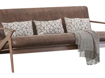 Baxton Studio Bianca Dark Brown Faux Leather 3 Seater Sofa 3D model