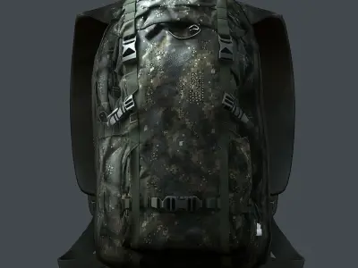 Backpack military combat Black baggage Low-poly 3D model