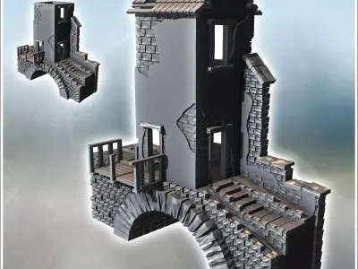 Stone bridge house damaged 12 - Modern WW2 WW1 World War Diaroma 3D print model