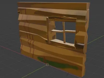  cartooney wooden wall with window Low-poly 3D model