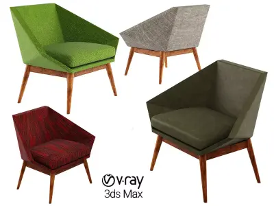 Armchair modern 4 colors Leather and tiles Low-poly 3D model