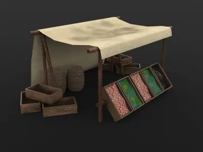 Market Stall Set Low-poly 3D model