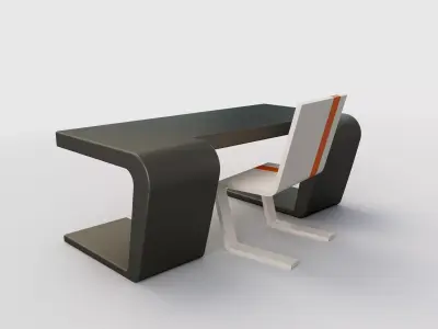 Modular Booth Cubicle with Desks and Chair Low-poly 3D model