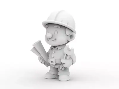 Cartoon Construction Worker 3D Printable 3D print model