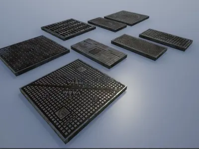 Lowpoly Metal Street Sidewalk Vents Low-poly 3D model