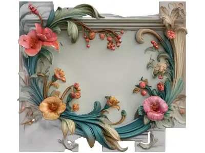 Elegant Floral Wall Decor Relief Panel Low-poly 3D model