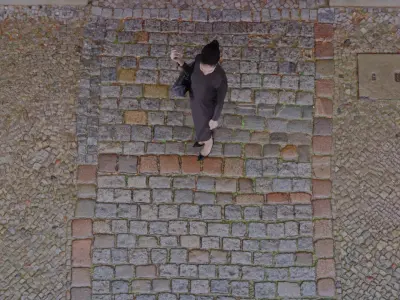 Grey wall with red door Facade 3D model