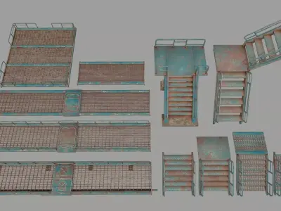 stairs set of metal Low-poly 3D model