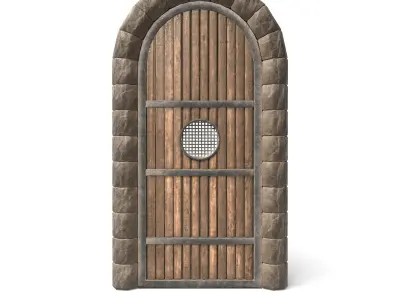 Medieval Wooden Door With Round Window Low-poly 3D model