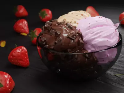 Ice Cream bowl 3d model texture lighting compositing 3D model