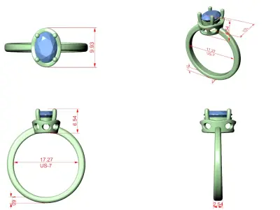 Oval Cut Solitaire Engagement Ring CAD Design Bezel Style 3D print model