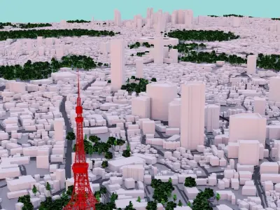 Tokyo Low-poly 3D model city and surroundings Low-poly 3D model