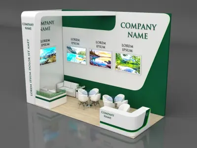 Booth Exhibition Stand Stall 3x7m Height 500 cm 2 Side Open 3D model