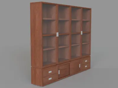 Aspect Walnut 7-Piece Glass Door Storage Unit 3D model
